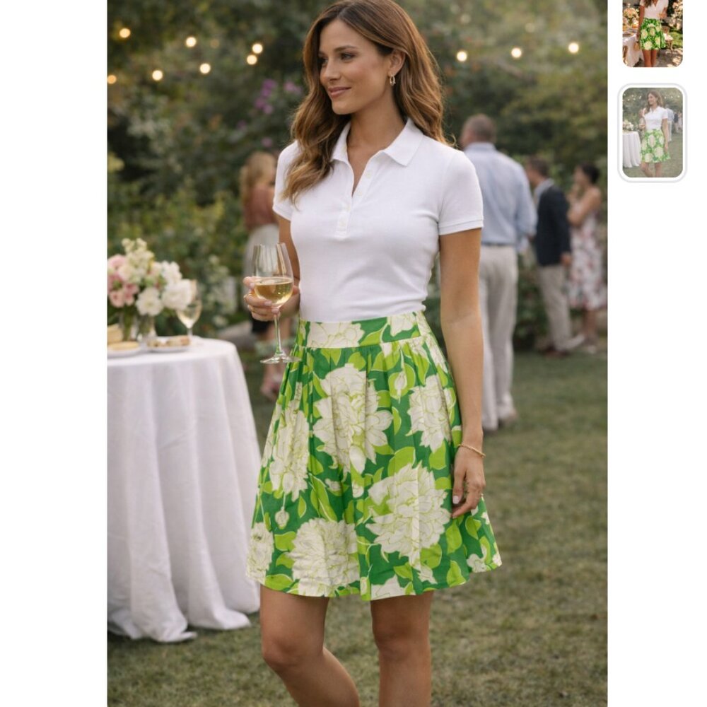 Trina Turk 100% Silk Floral Skirt Size 4 Green Summer Spring Vintage Designer